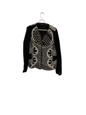Zara Trafaluc Bomber Jacket Women Medium Full Zip Black White Beaded Long Sleeve